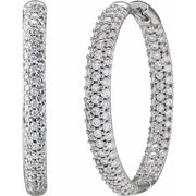 18k White 1 Ctw Natural Diamond Inside-outside Hinged 24 Mm Hoop Earrings