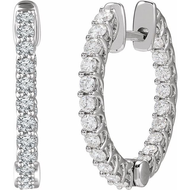 14k White 1 Ctw Natural Diamond Inside-outside 20.1 Mm Hoop Earrings
