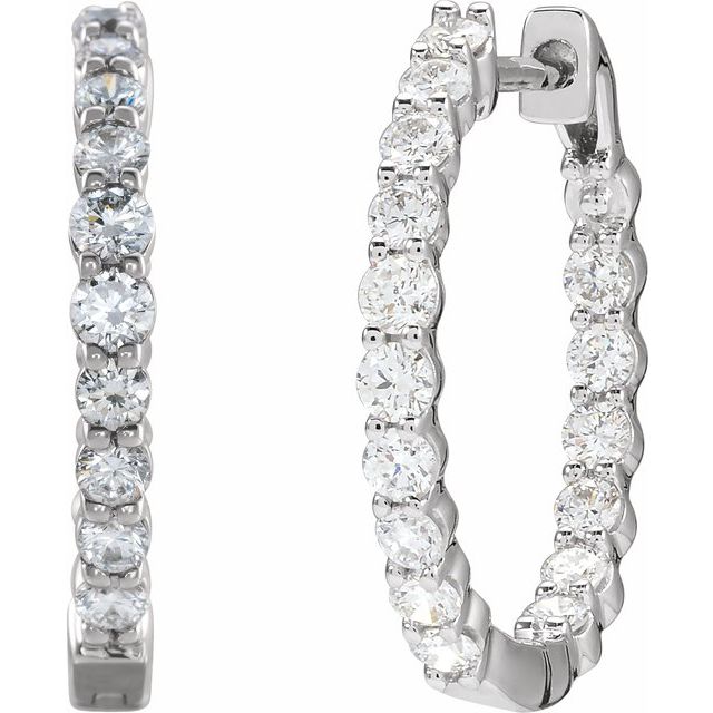 14K White 1 CTW Natural Diamond Inside-Outside Hinged 19.3 mm Hoop Earrings