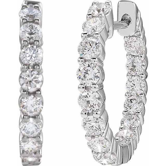 14k White 2 Ctw Natural Diamond Inside-outside Hinged 20 Mm Hoop Earrings