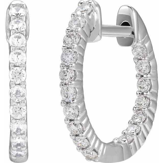 14K White 1/2 CTW Natural Diamond Inside-Outside Hinged 14.5 mm Hoop Earrings