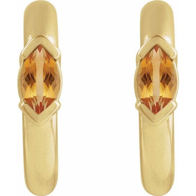 14K Yellow Natural Citrine Hoop Earrings