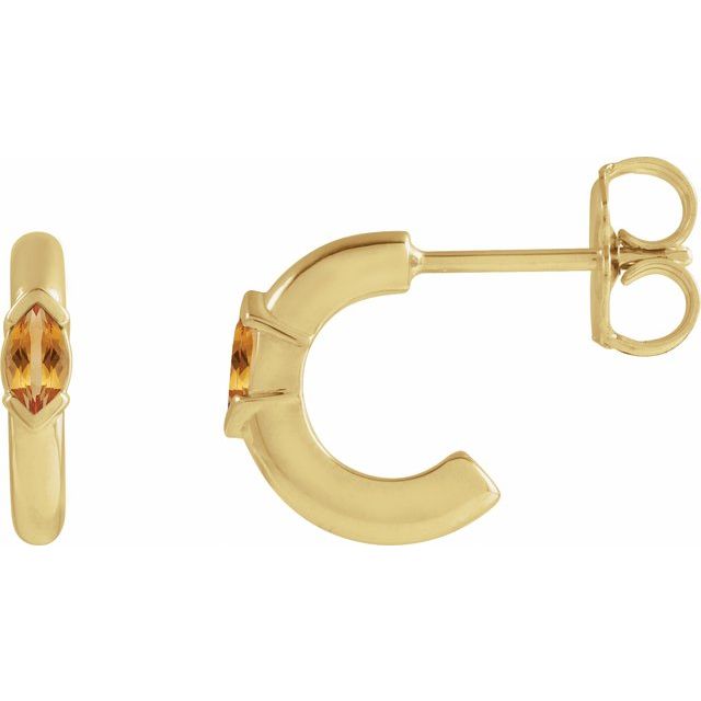 14K Yellow Natural Citrine Hoop Earrings