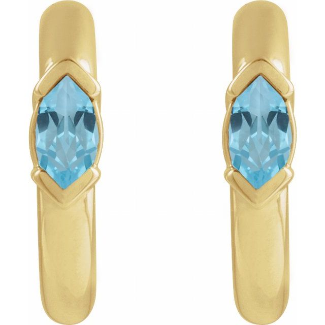 14K Yellow Natural Sky Blue Topaz Hoop Earrings
