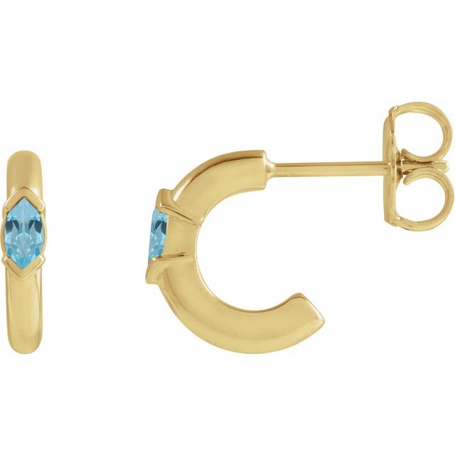 14K Yellow Natural Sky Blue Topaz Hoop Earrings
