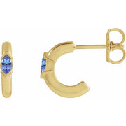 14K Yellow Natural Tanzanite Hoop Earrings