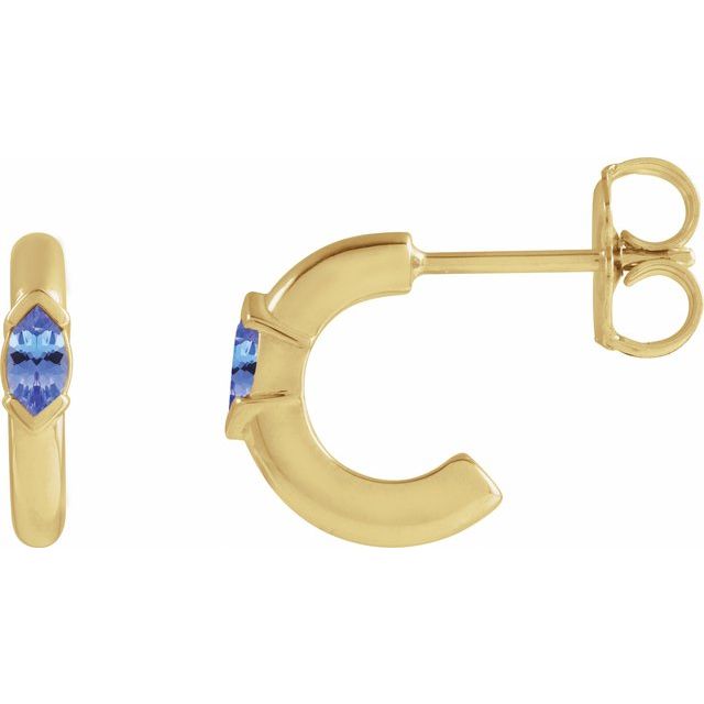 14K Yellow Natural Tanzanite Hoop Earrings