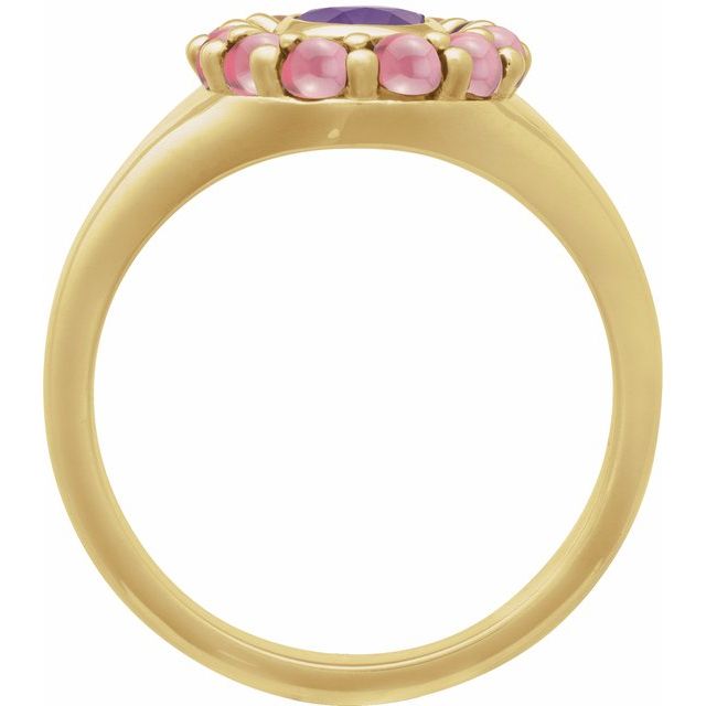 14K Yellow Natural Amethyst & Natural Rhodolite Garnet Halo-Style Ring