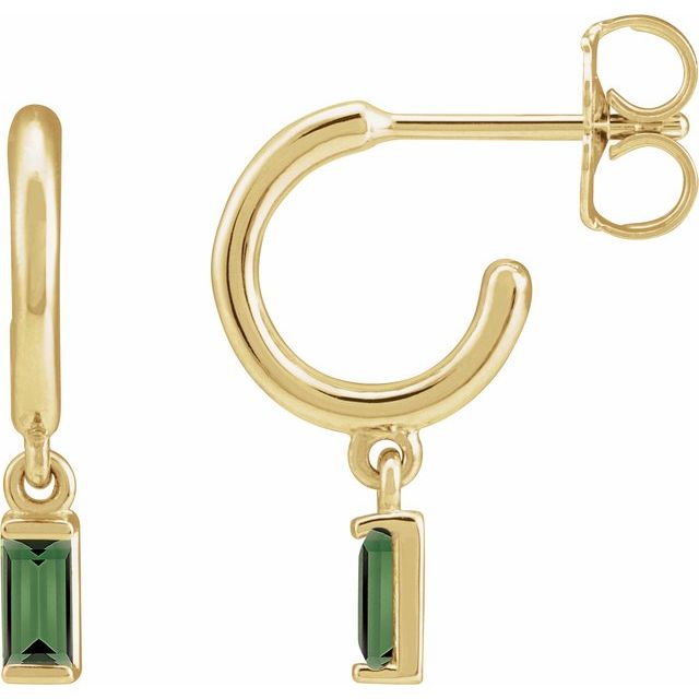 14K Yellow Natural Green Tourmaline 17.6 mm Hoop Earrings