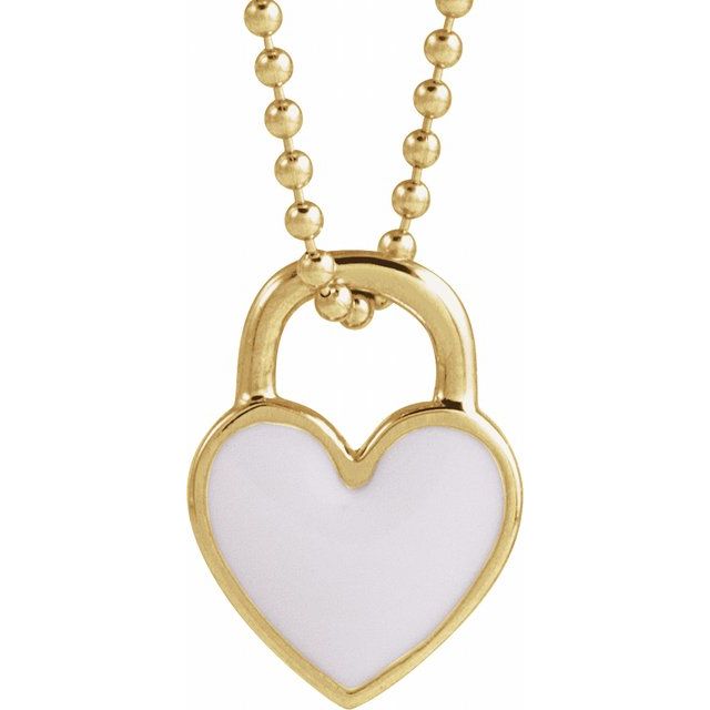 14k Yellow White Enamel Heart 18' Necklace