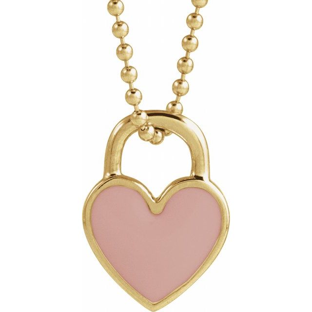 14K Yellow Pink Enamel Heart 18' Necklace
