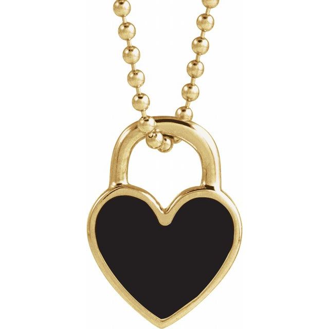14K Yellow Black Enamel Heart 18' Necklace