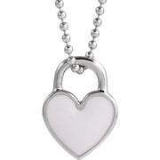 14k White White Enamel Heart 18' Necklace