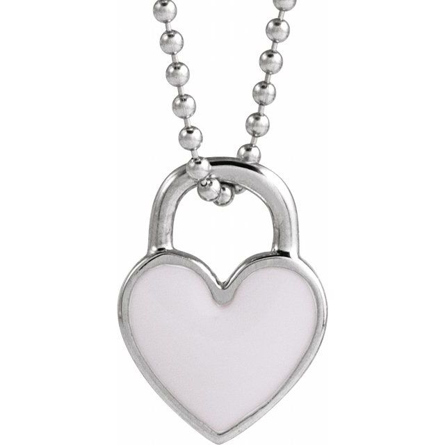 14k White White Enamel Heart 18' Necklace