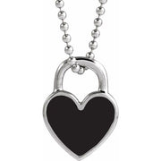 14k White Black Enamel Heart 18' Necklace