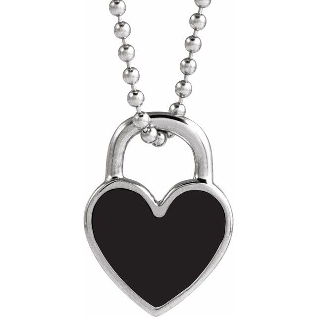 14k White Black Enamel Heart 18' Necklace
