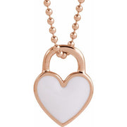 14k Rose White Enamel Heart 18' Necklace