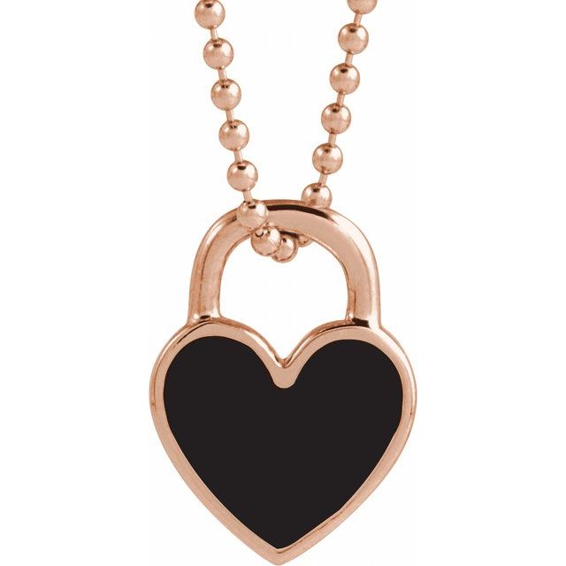 14K Rose Black Enamel Heart 18' Necklace