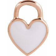 14K Rose White Enamel Heart Pendant