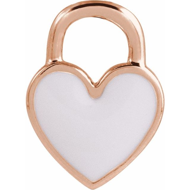 14K Rose White Enamel Heart Pendant