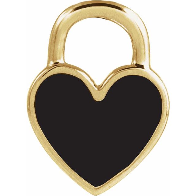 14K Yellow Black Enamel Heart Pendant