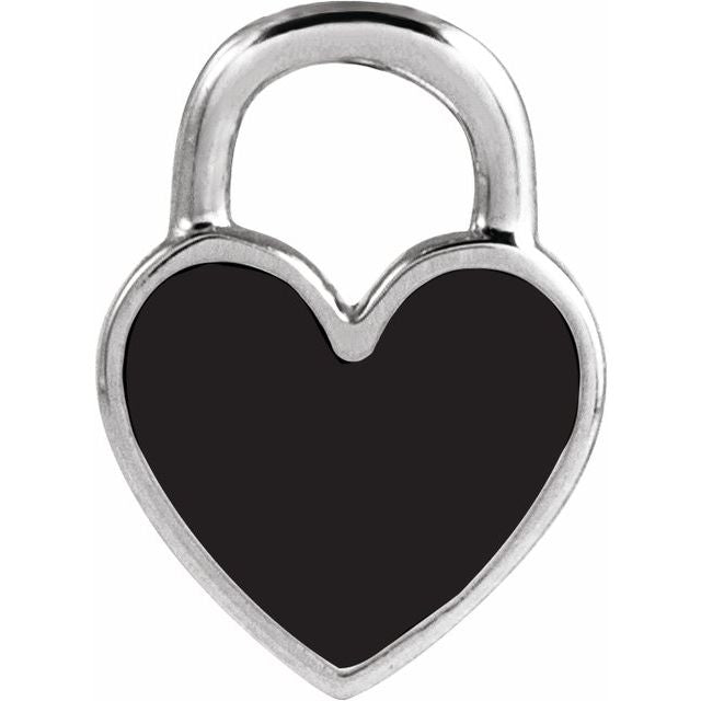 14K White Black Enamel Heart Pendant