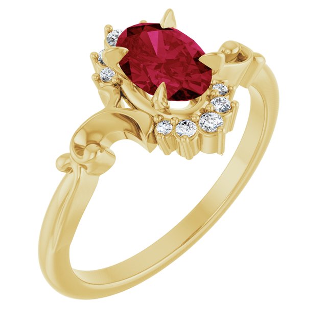 14K Yellow Lab-Grown Ruby & .08 CTW Natural Diamond Ring