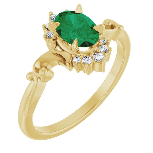 14K Yellow Lab-Grown Emerald & .08 CTW Natural Diamond Ring