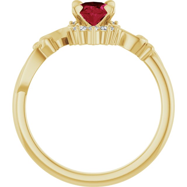 14K Yellow Lab-Grown Ruby & .08 CTW Natural Diamond Ring