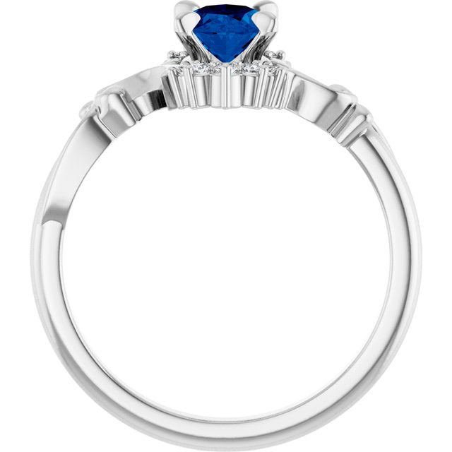14K White Lab-Grown Blue Sapphire & .08 CTW Natural Diamond Ring