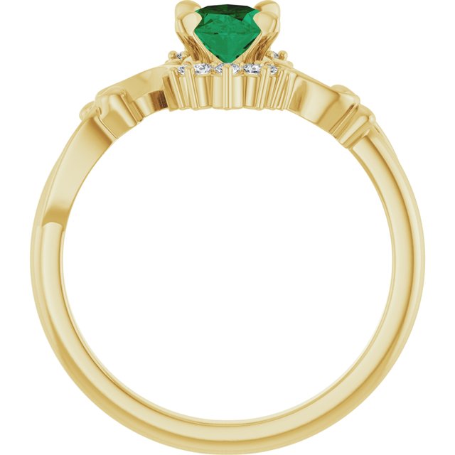 14K Yellow Lab-Grown Emerald & .08 CTW Natural Diamond Ring