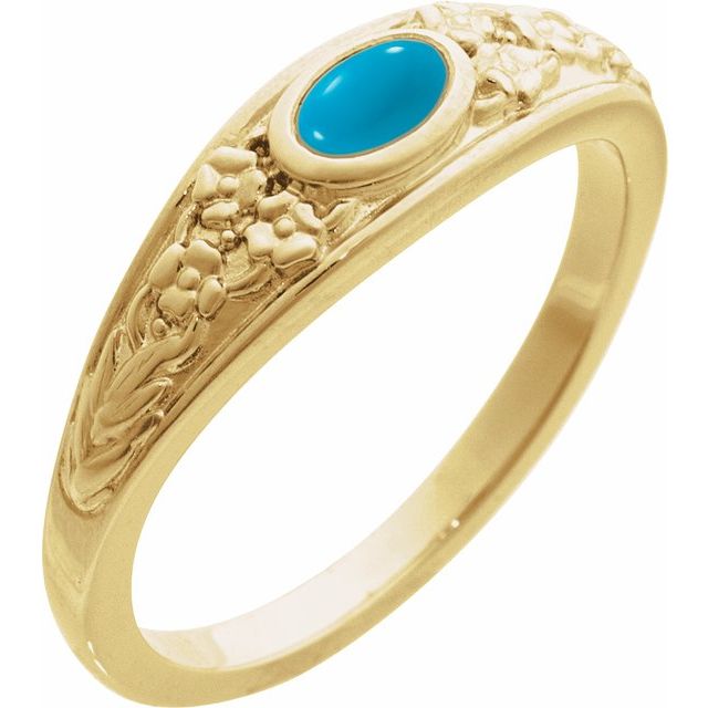 14K Yellow Natural Turquoise Cabochon Floral Ring