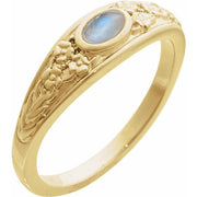 14k Yellow Natural Moonstone Cabochon Floral Ring