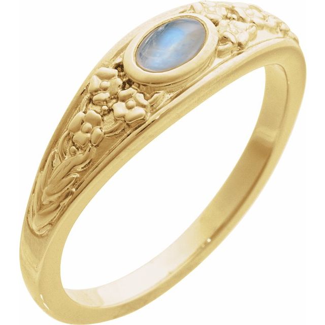 14k Yellow Natural Moonstone Cabochon Floral Ring