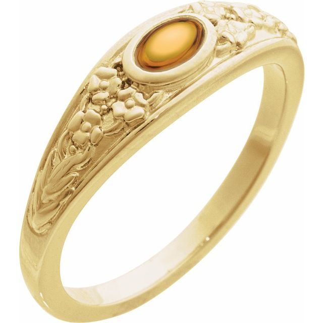 14K Yellow Natural Citrine Cabochon Floral Ring
