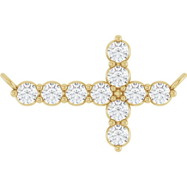 14k Yellow 1/3 Ctw Lab-grown Diamond Sideways Cross Necklace Center