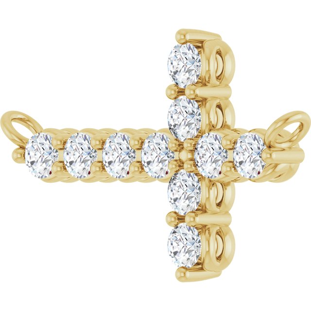 14k Yellow 1/3 Ctw Lab-grown Diamond Sideways Cross Necklace Center