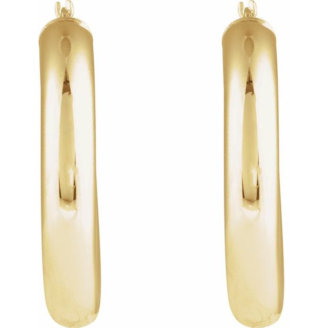 14K Yellow Round Tube 30 mm Hoop Earrings