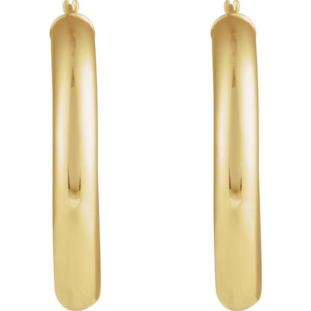 14K Yellow Round Tube 35 mm Hoop Earrings