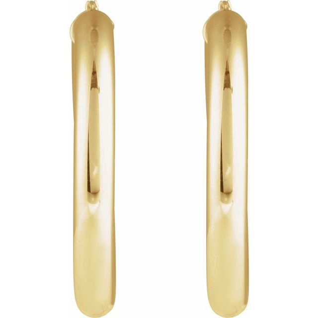 14K Yellow Round Tube 40 mm Hoop Earrings