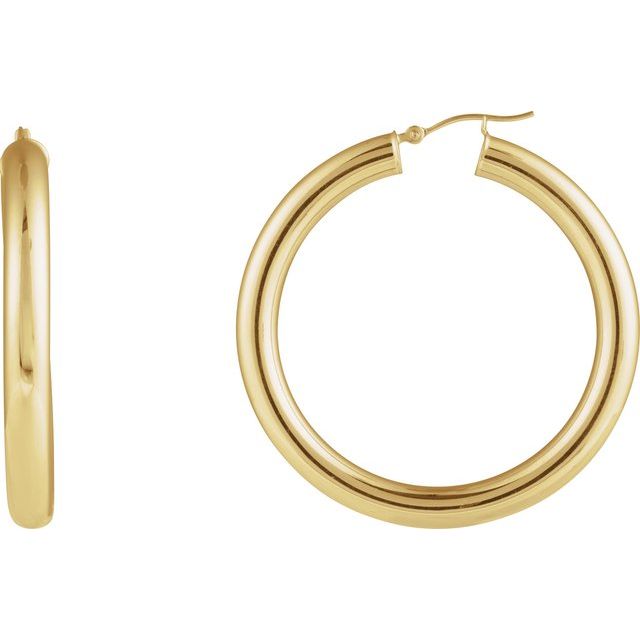 14K Yellow Round Tube 45 mm Hoop Earrings