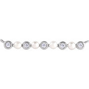 14K White Cultured White Freshwater Pearl & .04 CTW Natural Diamond Bar Necklace Center