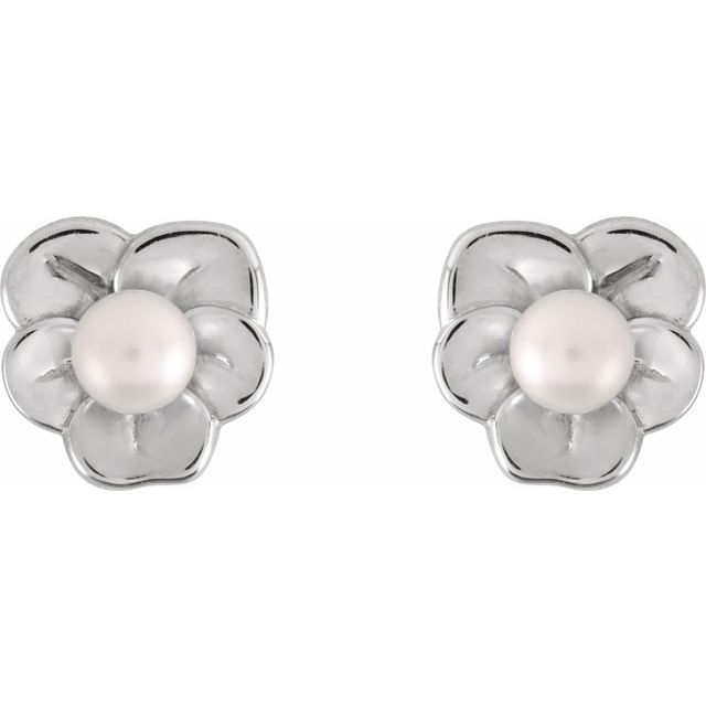 Sterling Silver Cultured Seed Pearl Floral Earrings