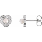 Sterling Silver Cultured Seed Pearl Floral Earrings