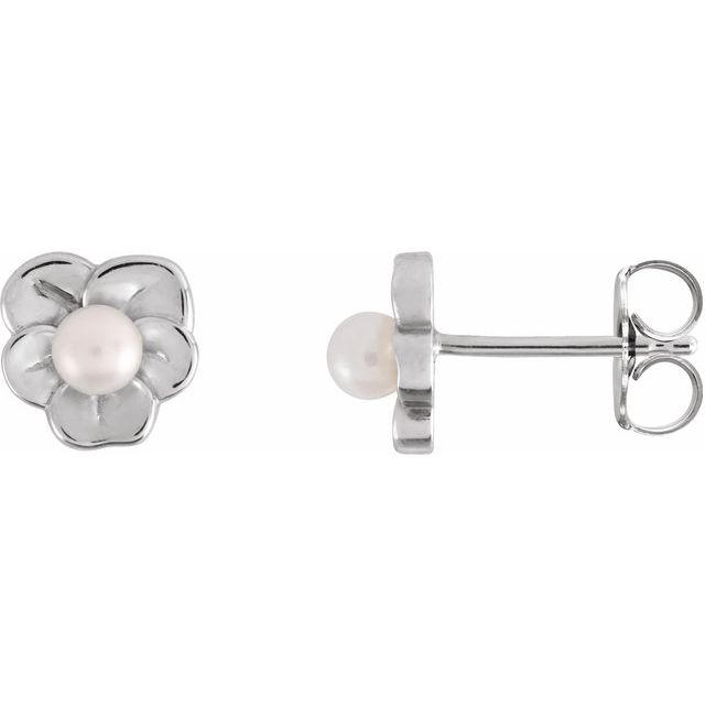 Sterling Silver Cultured Seed Pearl Floral Earrings
