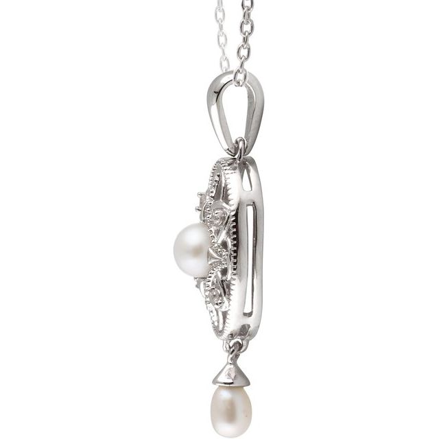 Sterling Silver Cultured White Freshwater Pearl & .025 CTW Natural Diamond 18' Necklace