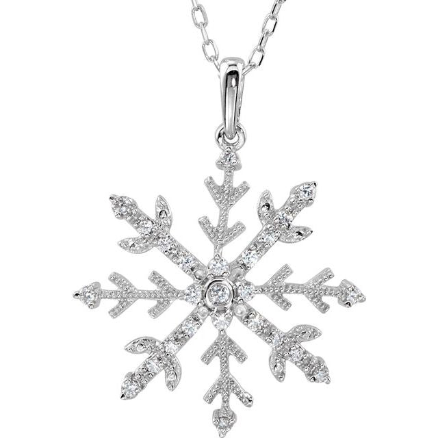 Sterling Silver Imitation White Cubic Zirconia Snowflake 18' Necklace