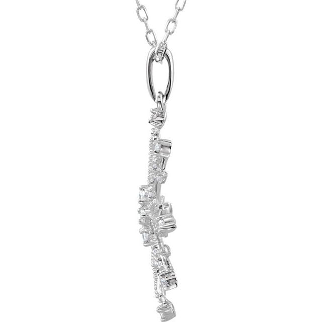 Sterling Silver Imitation White Cubic Zirconia Snowflake 18' Necklace