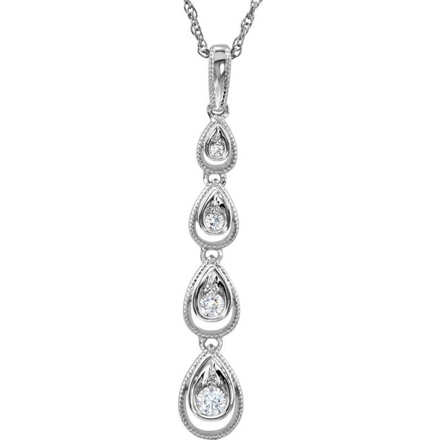 Sterling Silver Imitation White Cubic Zirconia Graduated Teardrop 18' Necklace