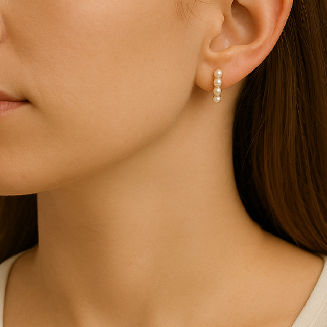 14K Yellow Cultured White Freshwater Pearl 14 mm Huggie Hoop Earrings